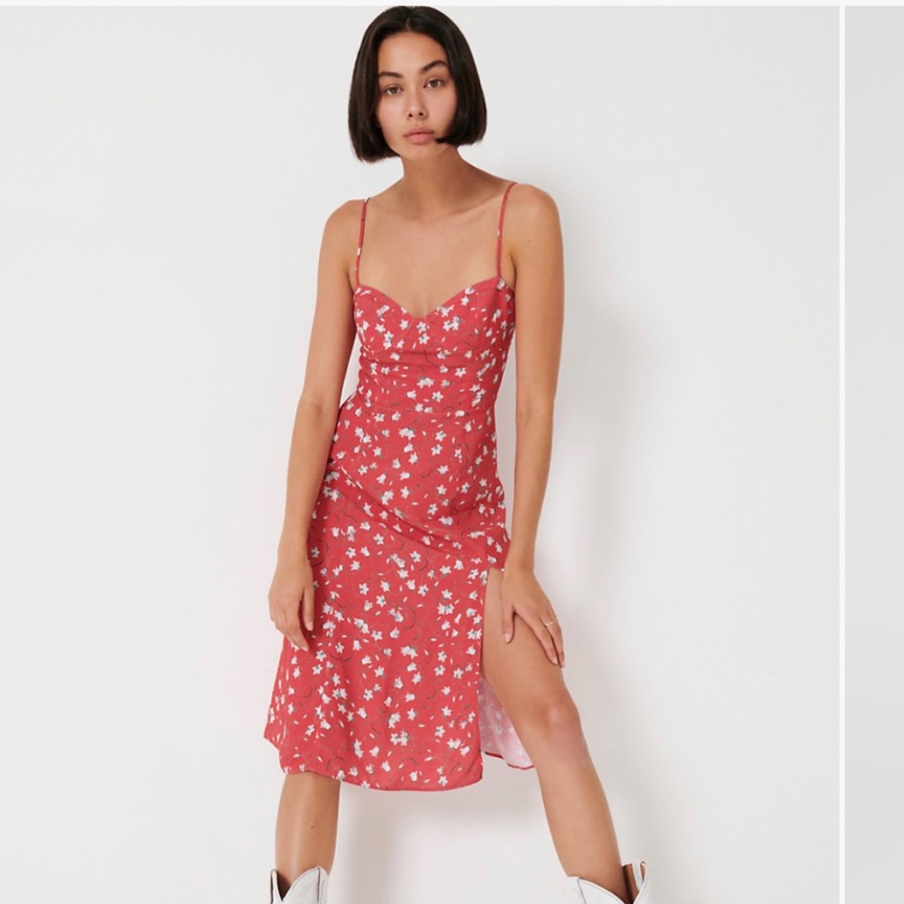 Aritzia Sunday Best Viola Midi Dress in red/pink floral